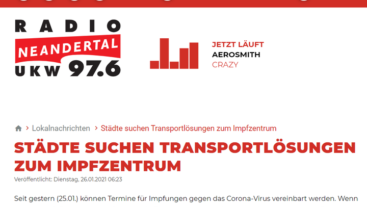 Das Foto ist ein Screenshot eines Artikel auf der Website von Radio Neandertal.