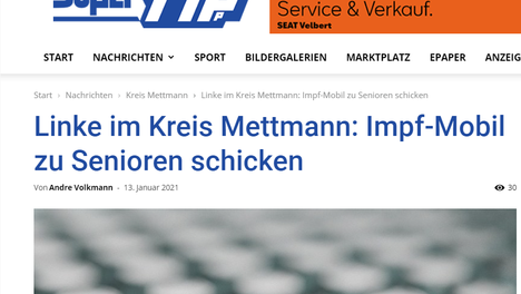 Das Foto zeigt einen Screenshot eines Artikels zu einem Antrag der Linken im Kreistag Mettmann.