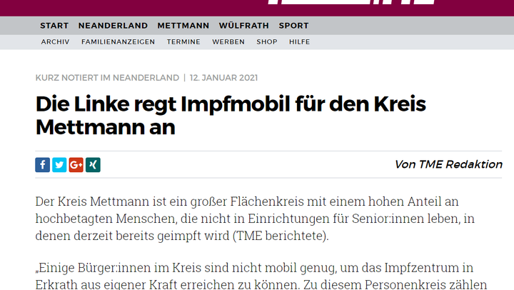 Das Foto ist ein Screenshot eines Artikel des Portals taeglichME